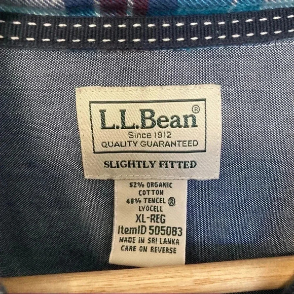 L.L. Bean plaid slightly fitted  organic cotton tencel lyocell blend shirt - Picture 6 of 6